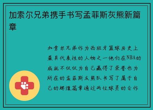 加索尔兄弟携手书写孟菲斯灰熊新篇章